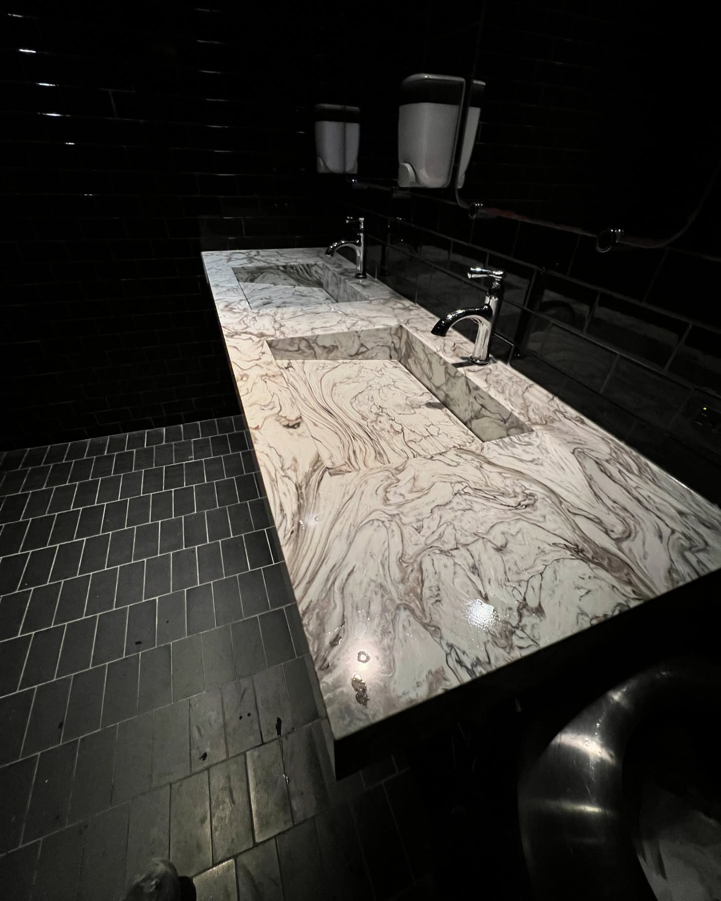 Quartz vanity with integrated sinks by Fine Stone Works