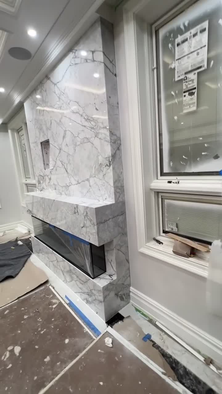 2cm marble mitered fireplace by Fine Stone Works
