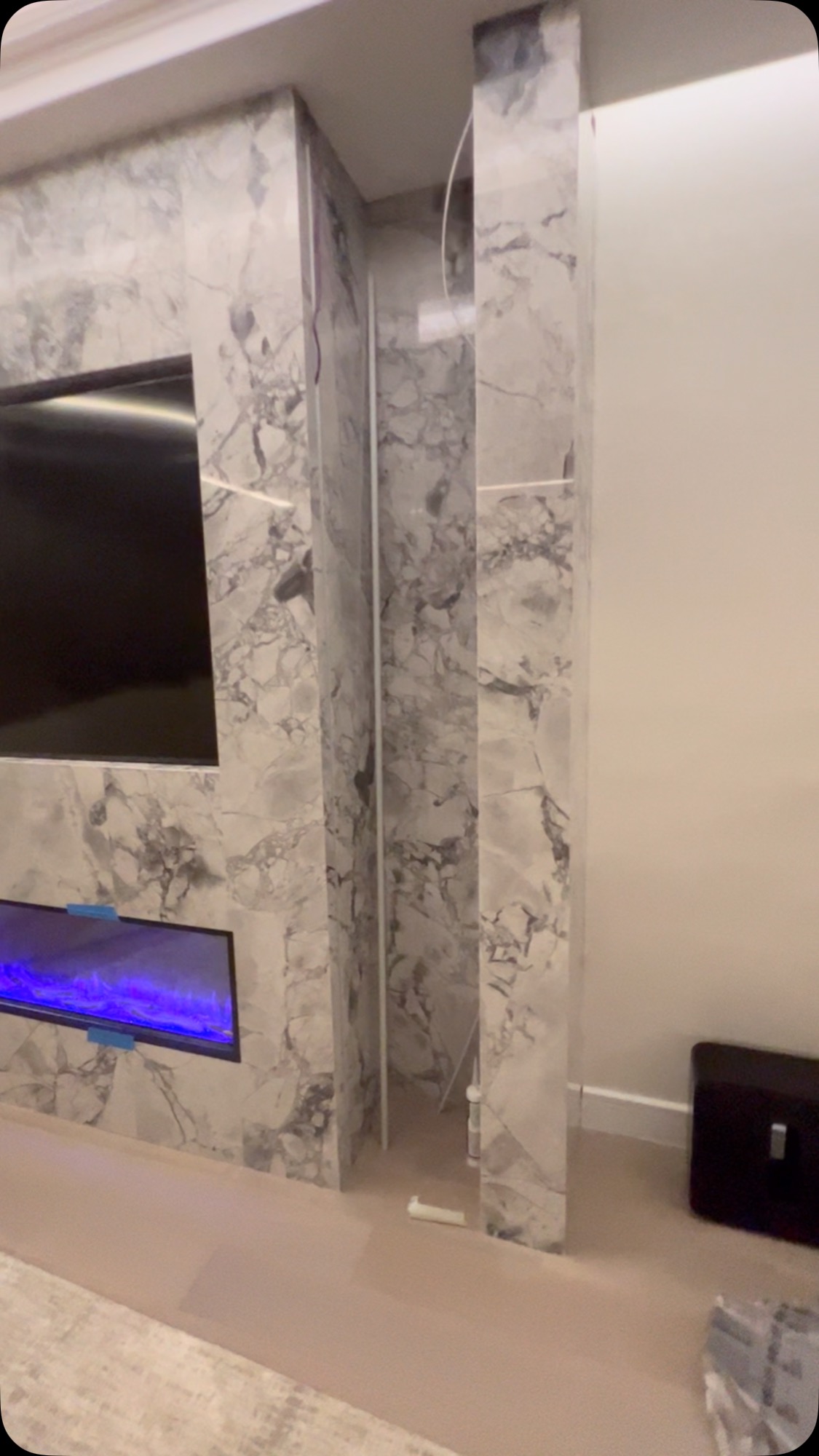 3cm Super White mitered fireplace by Fine Stone Works